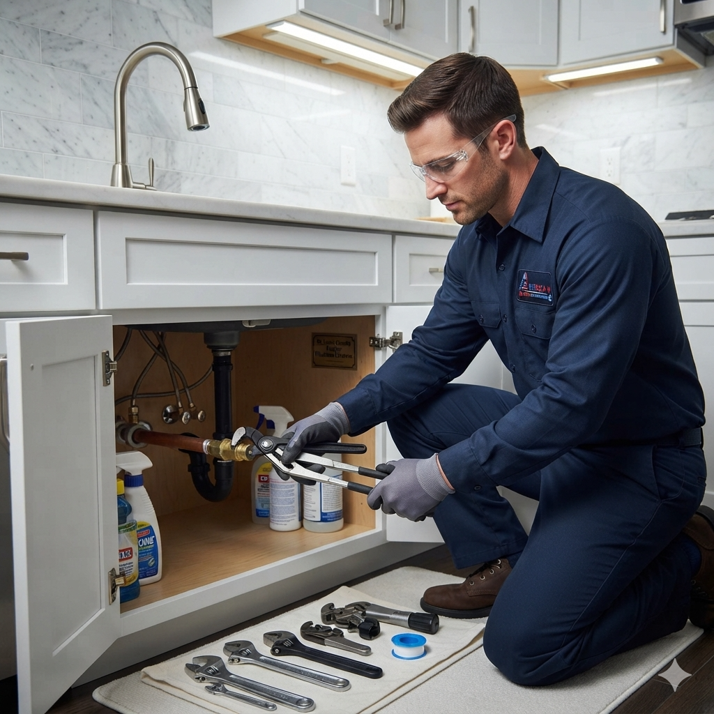 Plumber replacing a water shut off valve in St. Louis, MO